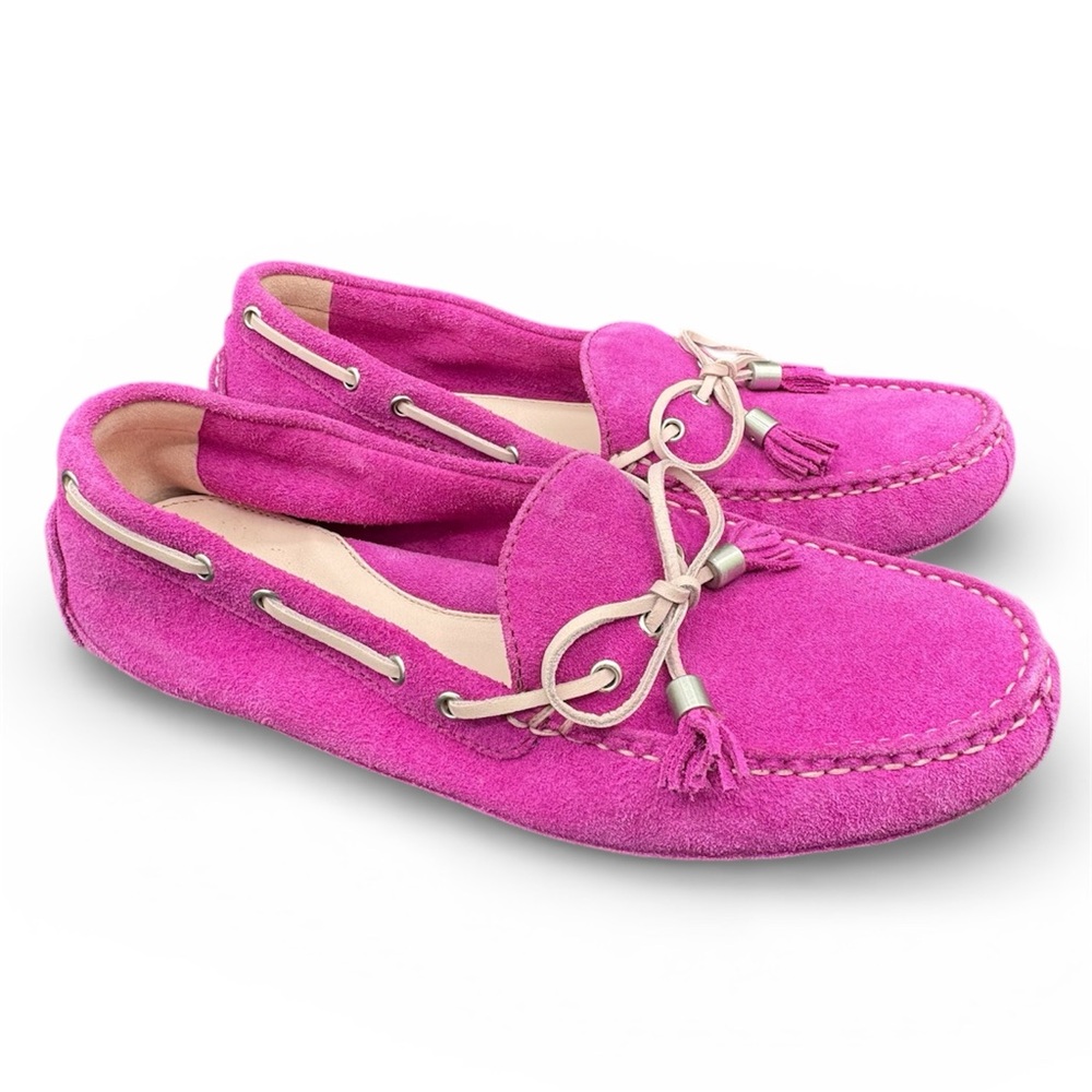Hot Pink Cole Haan Suede Driving Moc Loafers with Tassel Detail 8